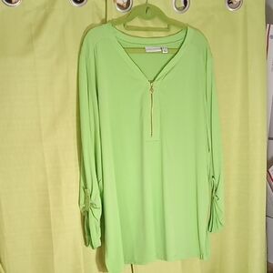 Susan Graver Green Tie Front Relaxed Tunic 1x Plus